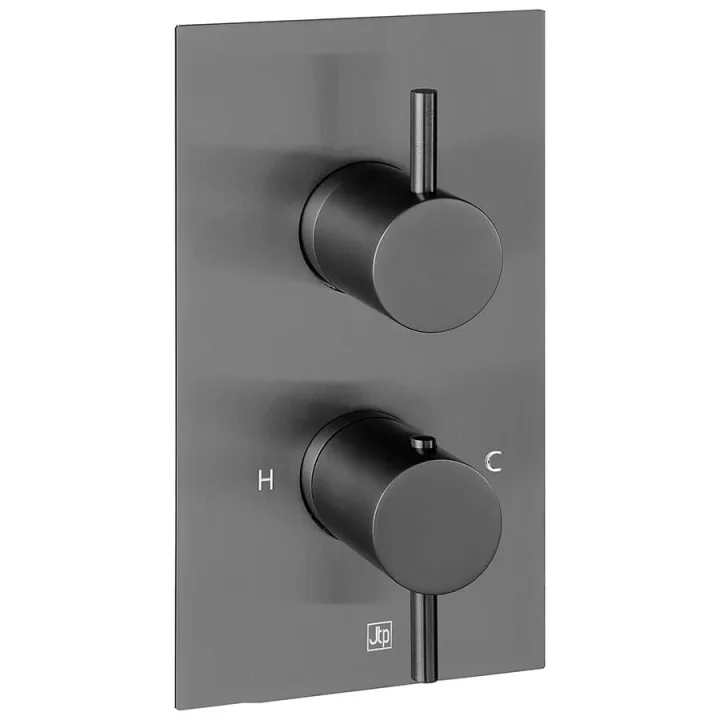 Just Taps Vos Thermostatic Concealed 2 Outlet Shower Valve Designer Handle Brushed Black product image - Image 1