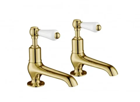 Just Taps Grosvenor Lever Long Nose Basin Taps Light Gold product image - Image 1