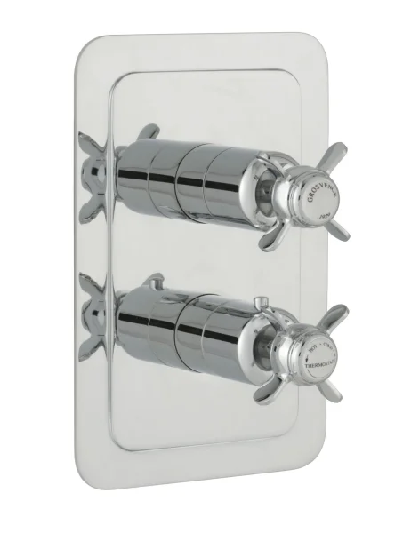 Just Taps Grosvenor Pinch Concealed Thermostatic 2 Outlet Valve Vertical Chrome