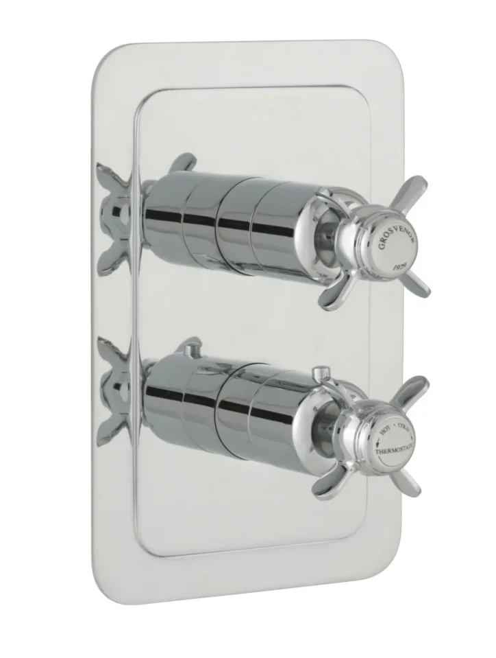 Just Taps Grosvenor Pinch Concealed Thermostatic 2 Outlet Valve Vertical Chrome product image - Image 1