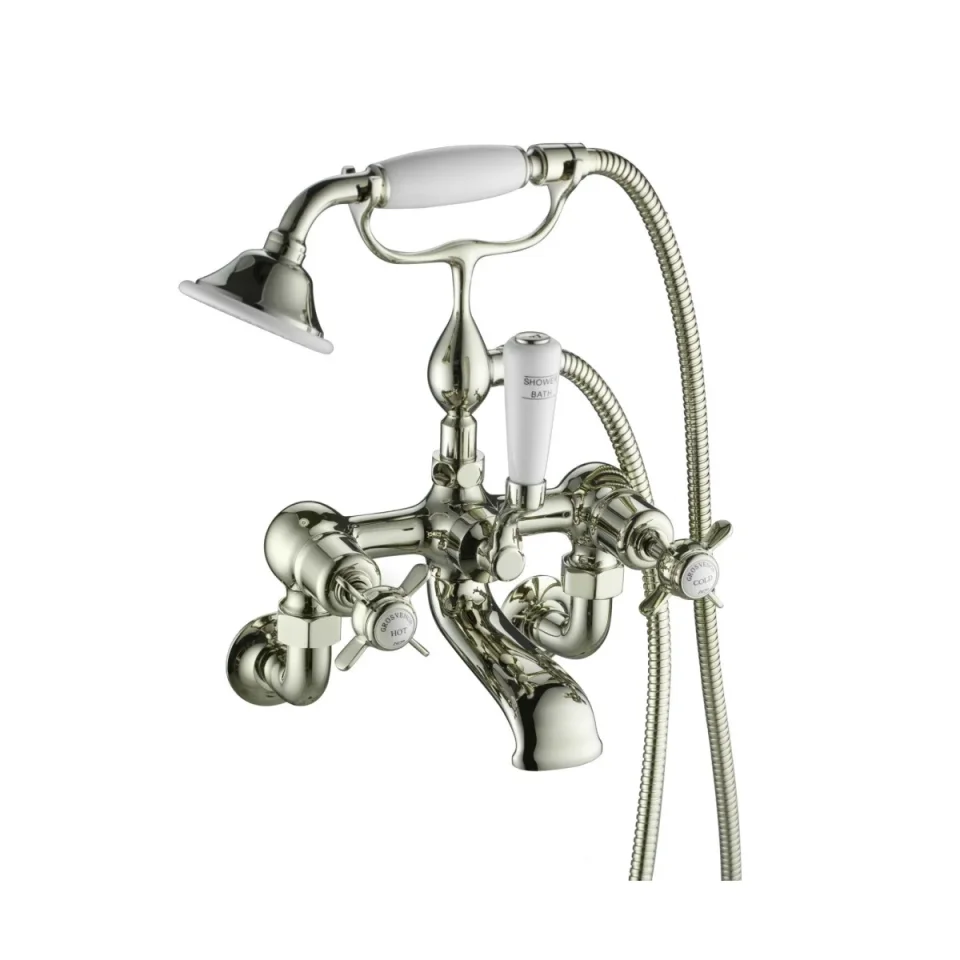 Just Taps Grosvenor Pinch Wall Mounted Bath Shower Mixer With Kit Nickel detail view - Image 2
