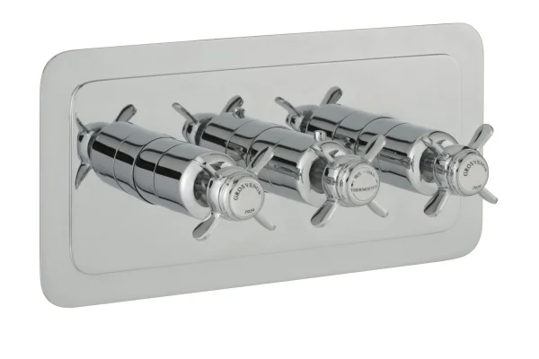 Just Taps Grosvenor Pinch Thermostatic 3 Outlet Valve Horizontal Chrome