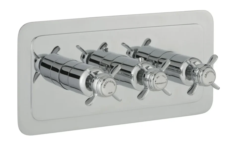 Just Taps Grosvenor Pinch Thermostatic 3 Outlet Valve Horizontal Chrome product image - Image 1