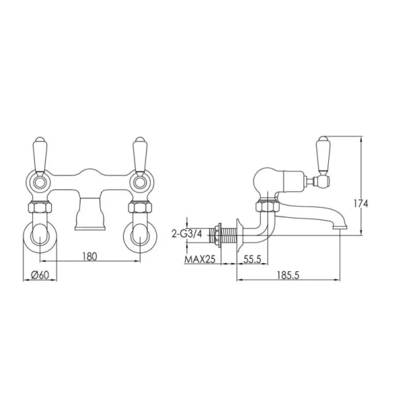 Just Taps Grosvenor Lever Wall Mounted Bath Filler Matt Black