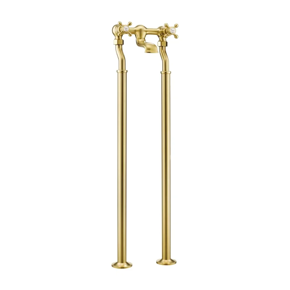 Just Taps Grosvenor Cross Floor Mounted Bath Filler Brushed Brass detail view - Image 2
