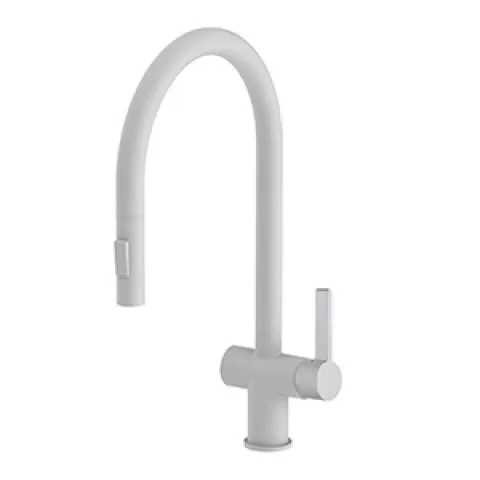 Just Taps Vos Matt White Single Lever Pull Out Sink Mixer detail view - Image 3