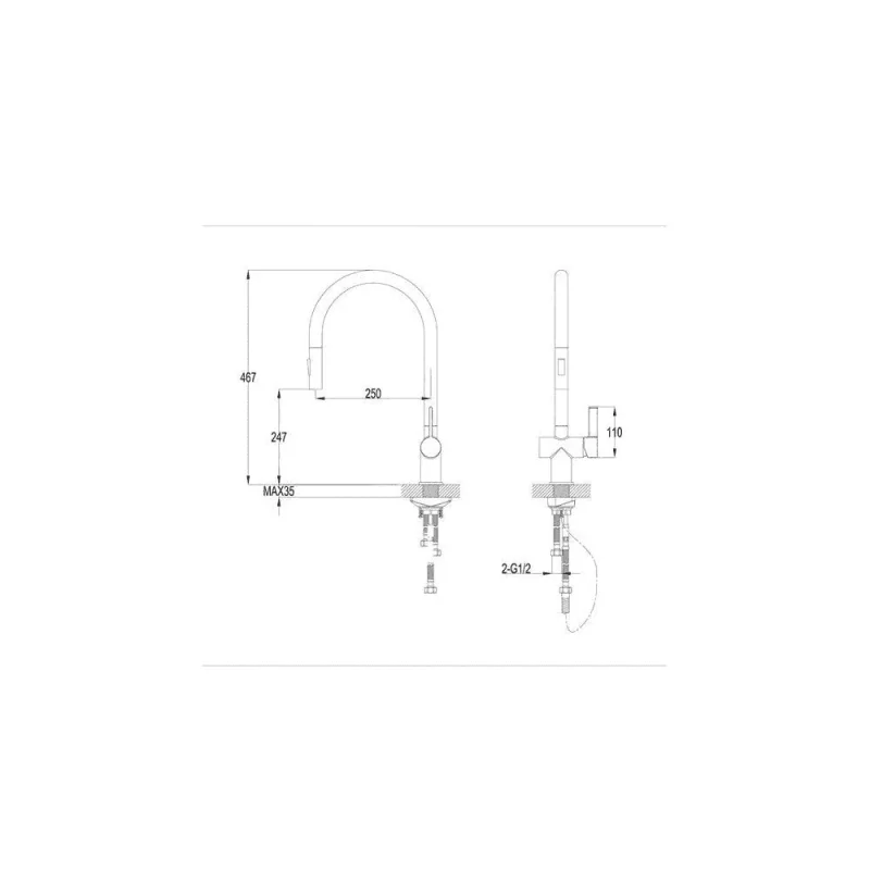 Just Taps Vos Matt White Single Lever Pull Out Sink Mixer detail view - Image 5