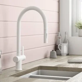Just Taps Vos Matt White Single Lever Pull Out Sink Mixer detail view - Image 6