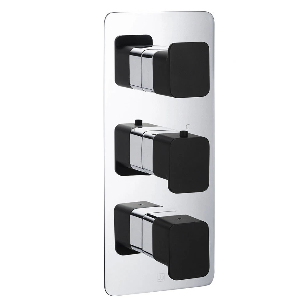 Just Taps Axel Thermo Concealed 2 Outlet Shower Valve Matt Black Handle Chrome