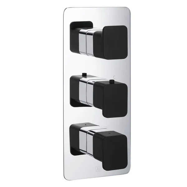 Just Taps Axel Thermo Concealed 2 Outlet Shower Valve Matt Black Handle Chrome