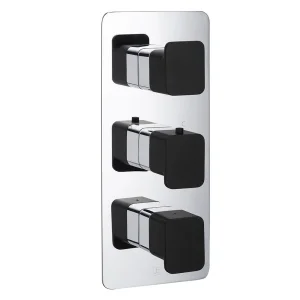 Just Taps Axel Thermo Concealed 2 Outlet Shower Valve Matt Black Handle Chrome