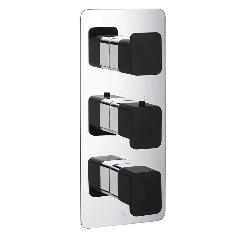 Just Taps Axel Thermo Concealed 2 Outlet Shower Valve Matt Black Handle Chrome product image - Image 1