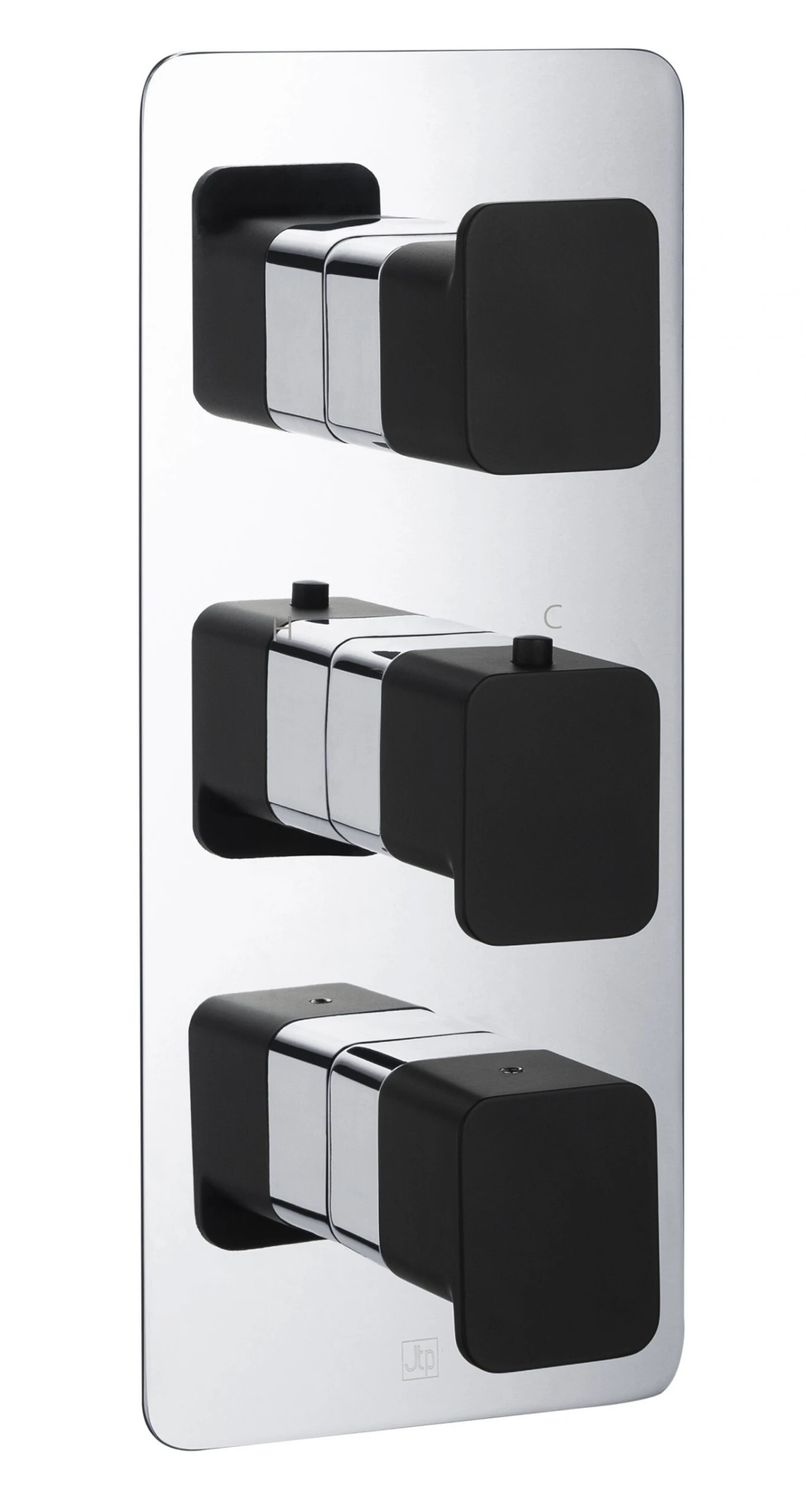Just Taps Axel Thermo Concealed 3 Outlet Shower Valve Matt Black Handle Chrome