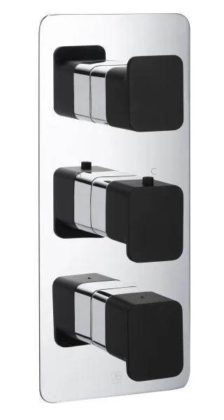 Just Taps Axel Thermo Concealed 3 Outlet Shower Valve Matt Black Handle Chrome