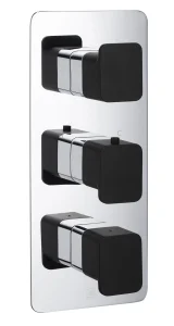 Just Taps Axel Thermo Concealed 3 Outlet Shower Valve Matt Black Handle Chrome