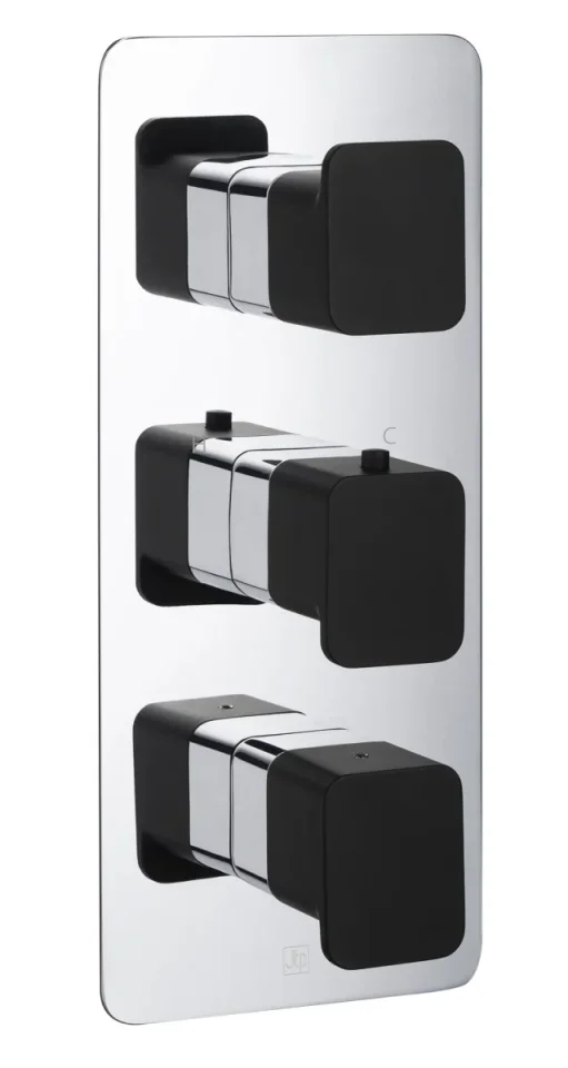 Just Taps Axel Thermo Concealed 3 Outlet Shower Valve Matt Black Handle Chrome product image - Image 1