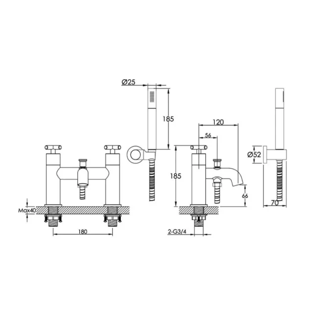 Just Taps Solex Bath Shower Mixer With Kit Matt Black detail view - Image 2