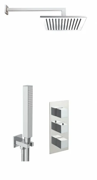 Just Taps Athena 2 Outlet Shower Valve Vertical, Water Outlet And Holder, Arm 400mm, Overhead Shower 200mm X 200mm