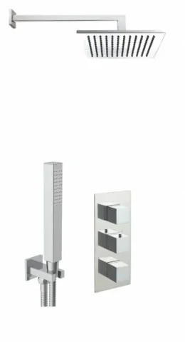 Just Taps Athena 2 Outlet Shower Valve Vertical, Water Outlet And Holder, Arm 400mm, Overhead Shower 200mm X 200mm product image - Image 1