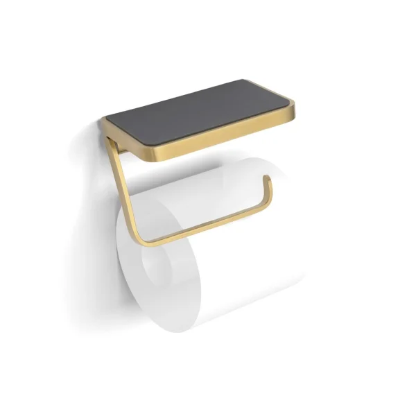 Hib Atto (brushed Brass) Toilet Roll Holder With Shelf & Anti-slip Mat