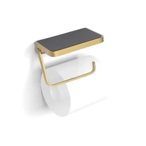 Hib Atto (brushed Brass) Toilet Roll Holder With Shelf & Anti-slip Mat
