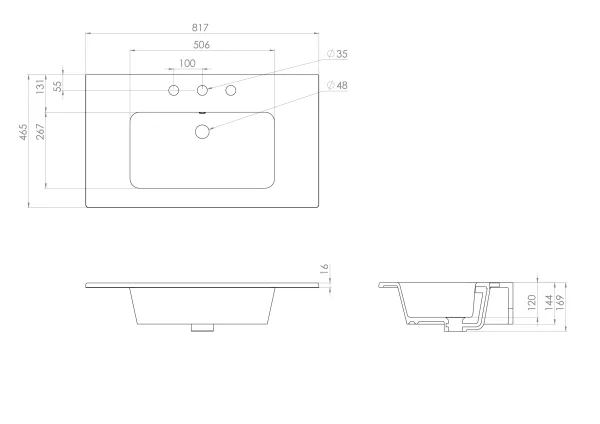 Saneux Uni 80x47cm Washbasin 3th