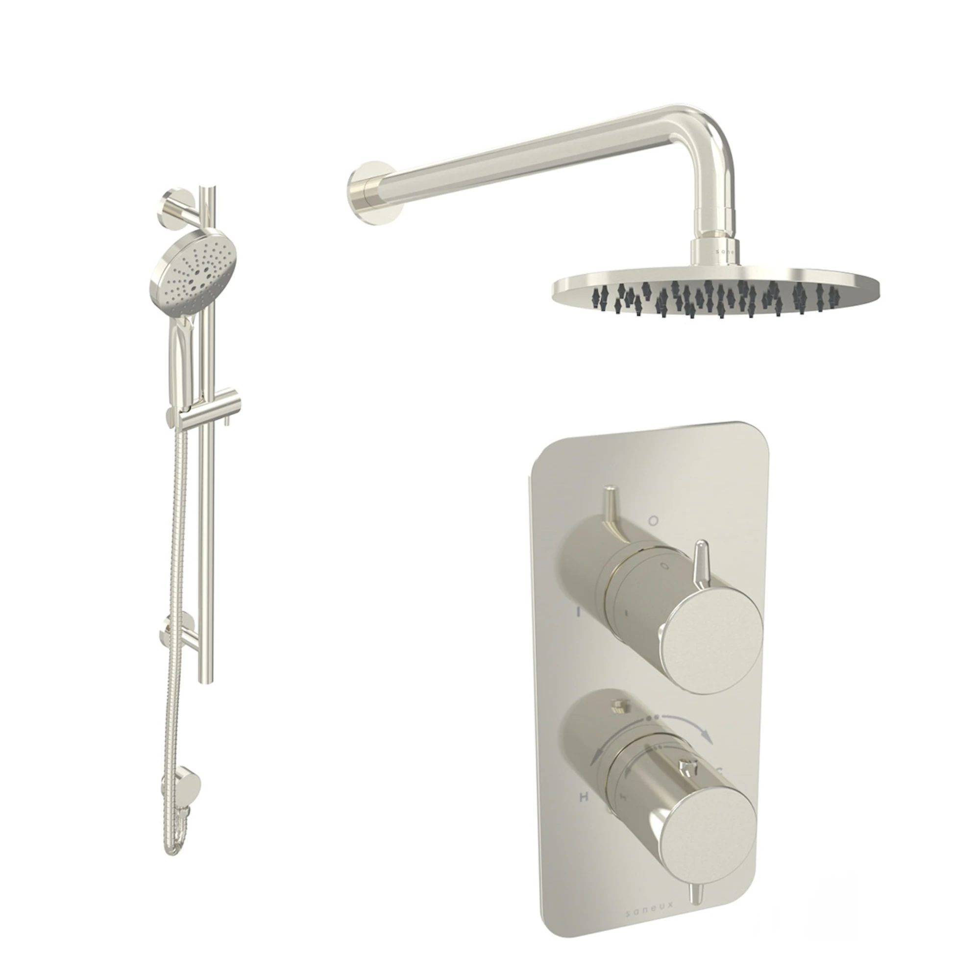Saneux Eden 2 Way Shower Kit - W/ 3 Function Handset & Slider Rail & Shower Head - Brushed Nickel