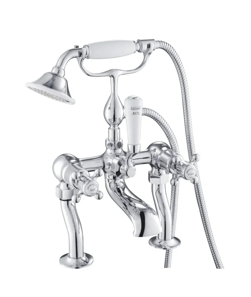 Just Taps Grosvenor Cross Deck Mounted Bath Shower Mixer With Kit Chrome product image - Image 1