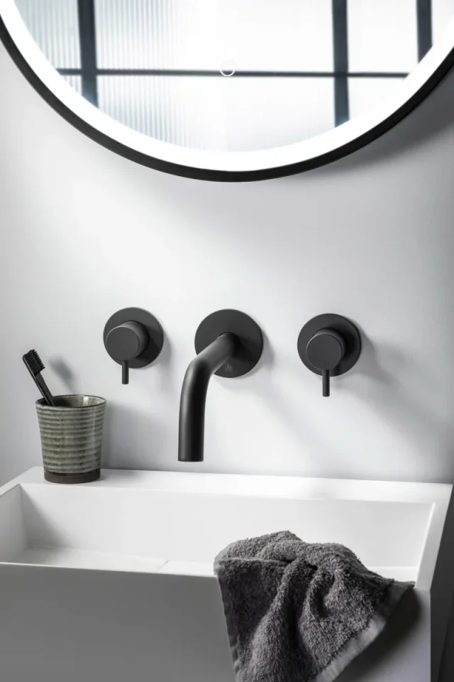 Just Taps Vos Slim Basin Spout 200mm Brushed Black detail view - Image 2