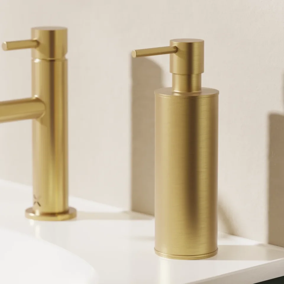 Crosswater Mpro Freestanding Soap Dispenser Brushed Brass detail view - Image 2