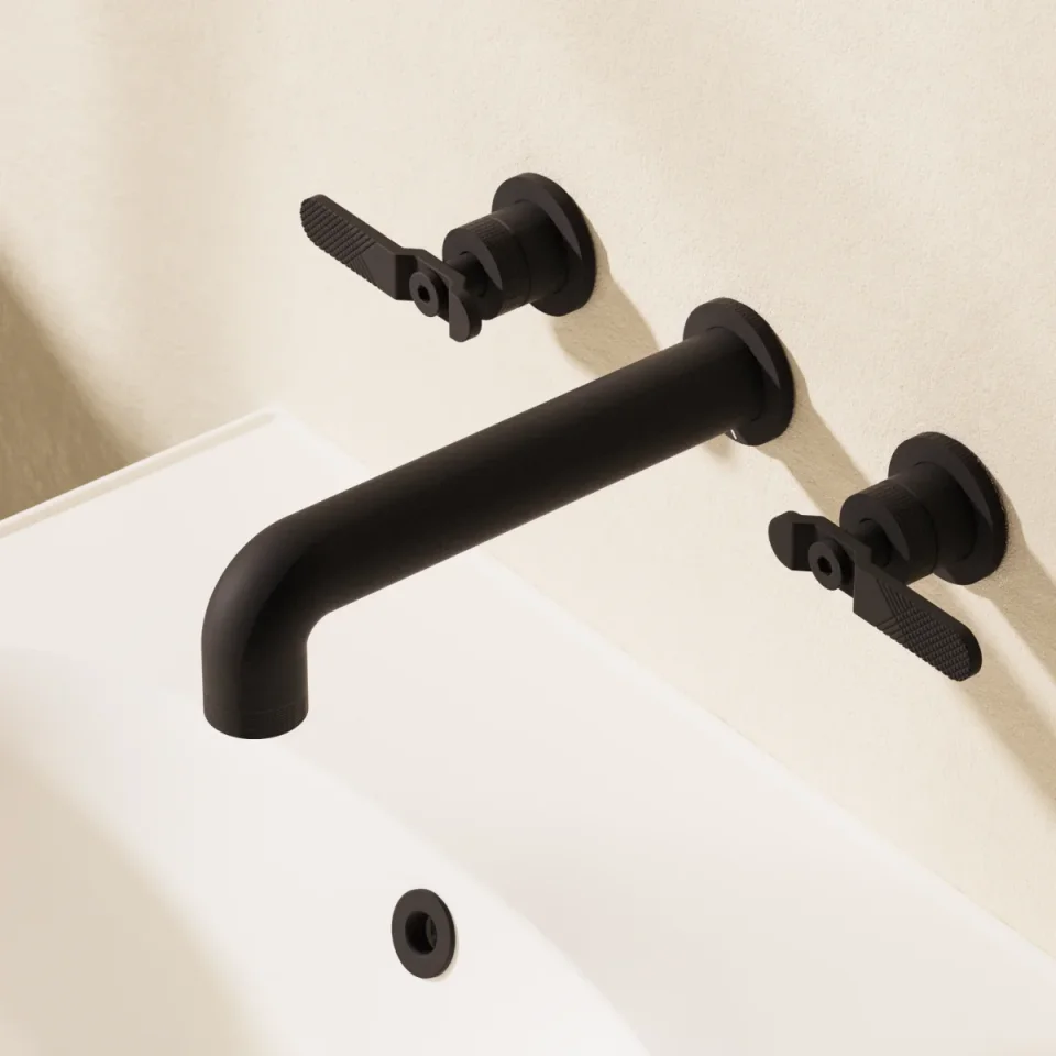Crosswater Union 3 Hole Trim Set Lever Matt Black detail view - Image 2