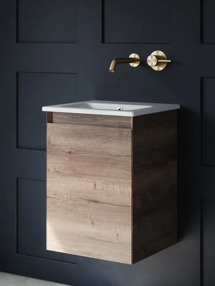 Saneux Uni 40cm 1 Door Wall Mounted Unit - English Oak product image - Image 1