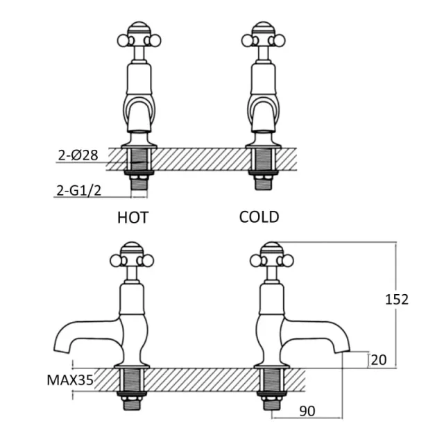 Just Taps Grosvenor Cross Cloakroom Basin Taps Chrome detail view - Image 2