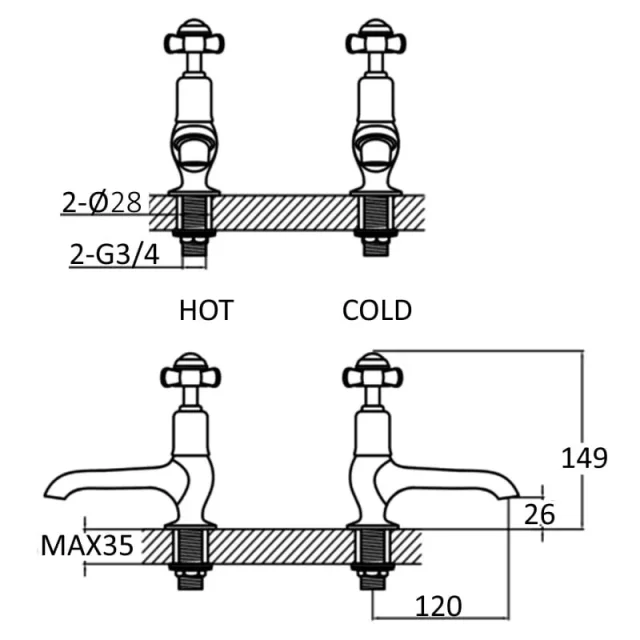 Just Taps Grosvenor Cross Long Nose Basin Taps Chrome detail view - Image 2