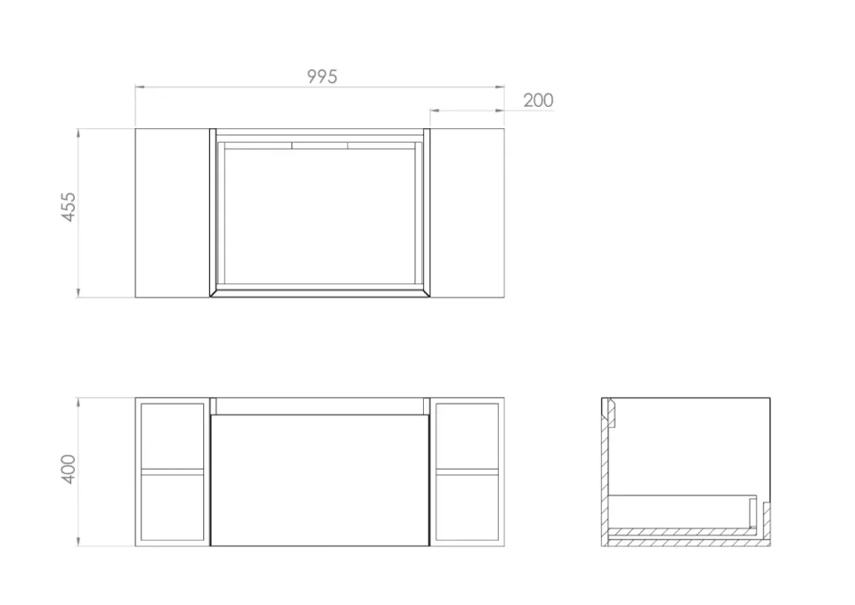 Saneux Uni 100cm Kit - 60cm 1 Drawer Wall Mounted Unit, 2 X 20cm Spacers & 100cm Countertop - Matte White detail view - Image 2