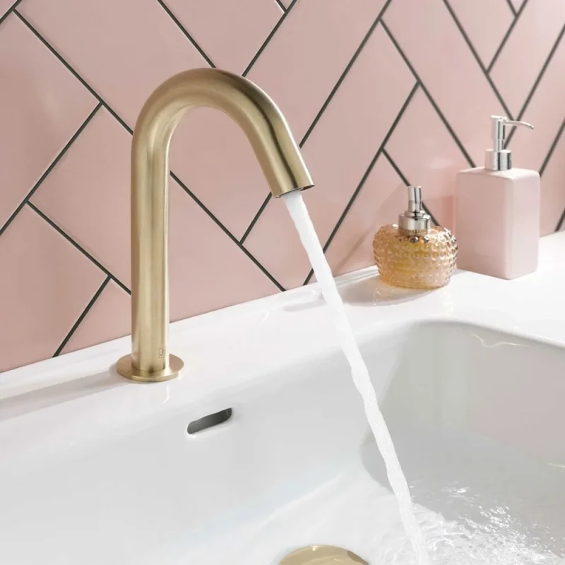 Just Taps React Sensor Deck Spout Mains And Battery Operated Brushed Brass detail view - Image 3