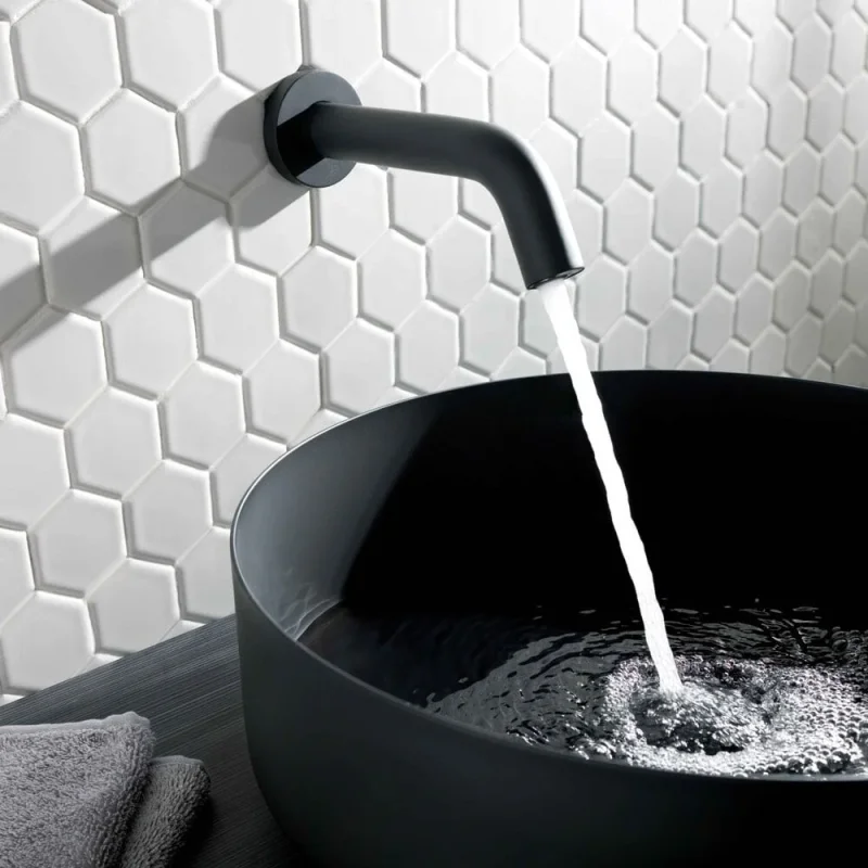 Just Taps React Sensor Wall Spout Mains And Battery Operated Matt Black detail view - Image 3