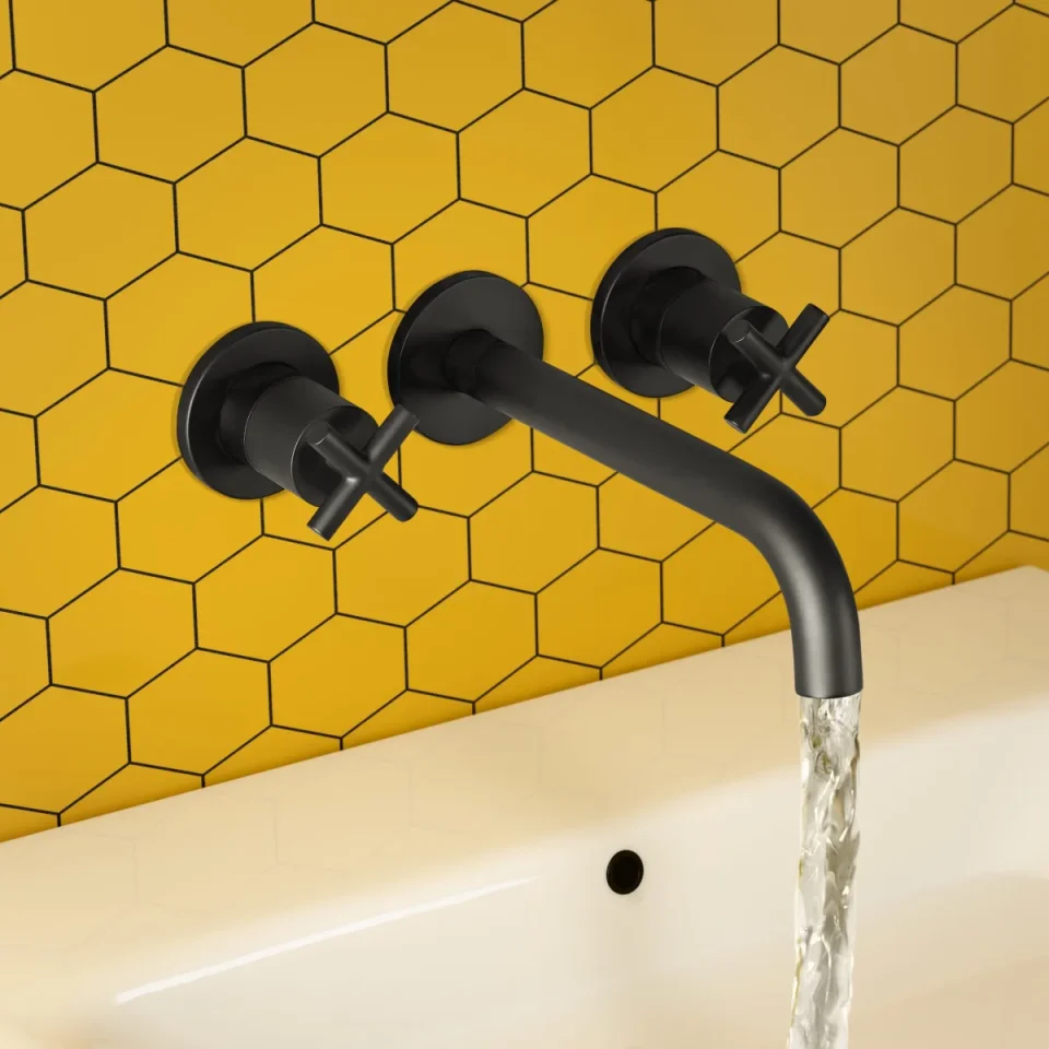 Just Taps Solex 3 Hole Wall Mounted Basin Mixer Matt Black product image - Image 1