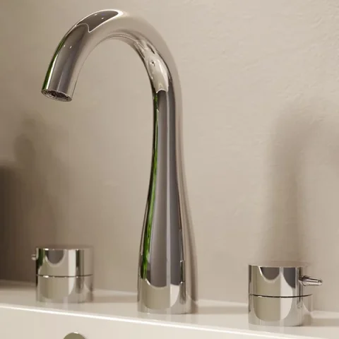 Saneux Eden 3 Piece Deck Mounted Basin Mixer - Brushed Nickel detail view - Image 2