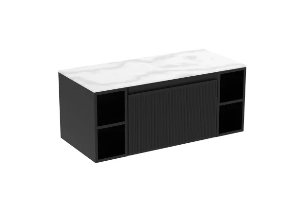 Saneux Monument 120cm Kit - 80cm 1 Drawer Wall Mounted Unit, 2 X 20cm Spacers & 120cm Countertop - Matte Black