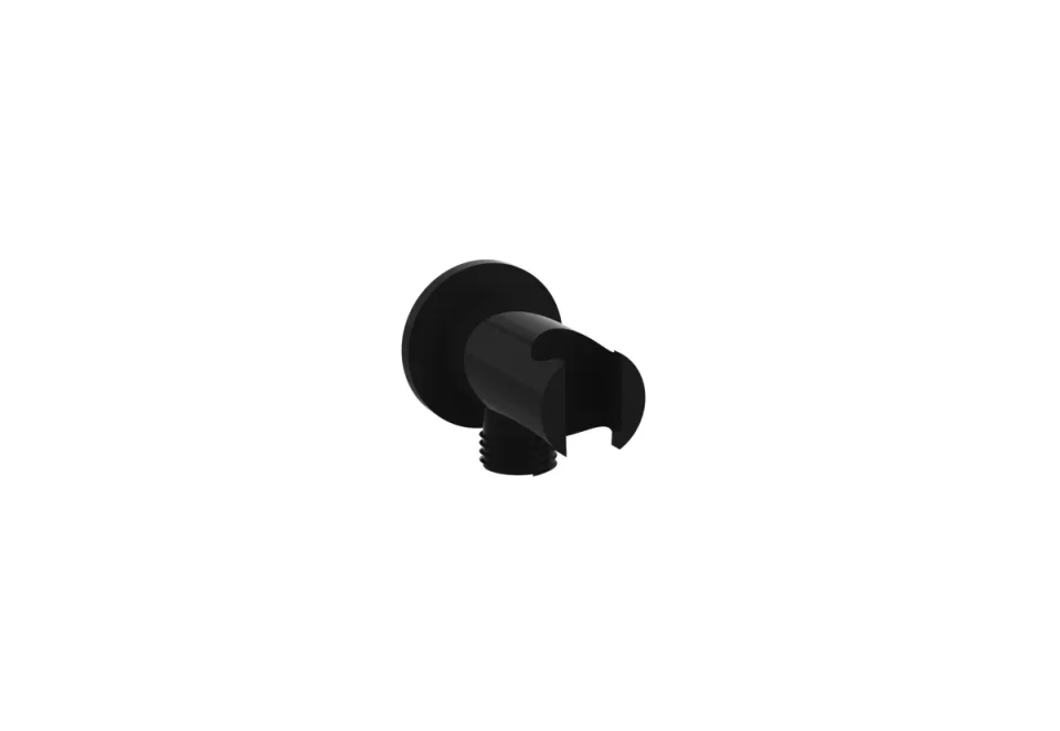 Saneux Cos Round Shower Outlet Elbow & Holder - Satin Black detail view - Image 2