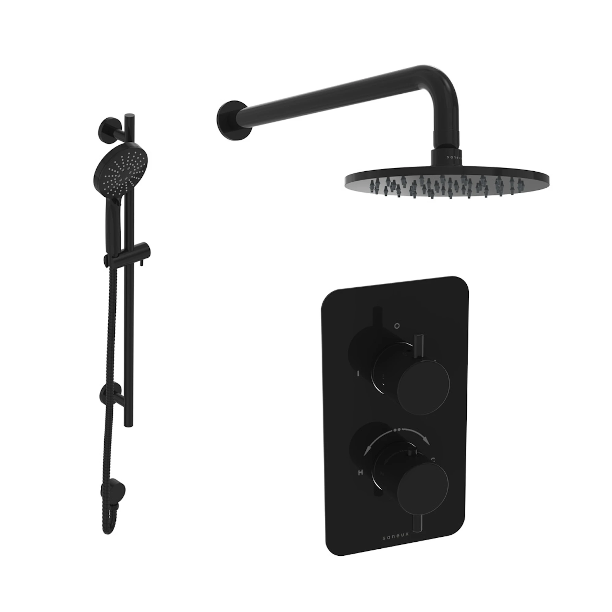 Saneux Cos 2 Way Shower Kit - W/ 3 Function Handset & Slider Rail & Shower Head - Satin Black