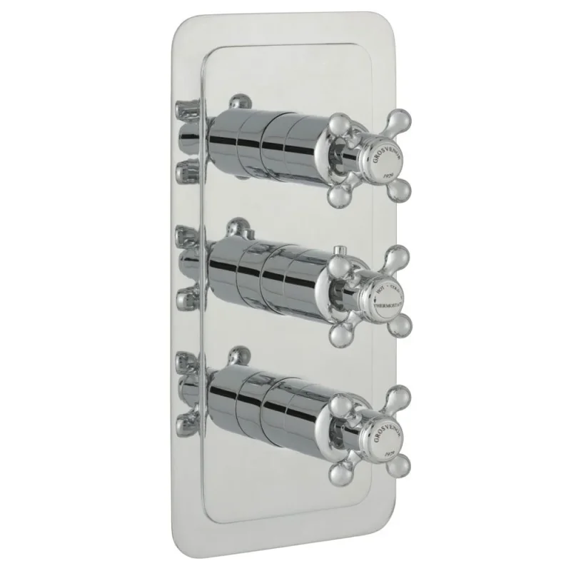 Just Taps Grosvenor Cross Conealed Thermostatic 2 Outlet Valve Vertical detail view - Image 2