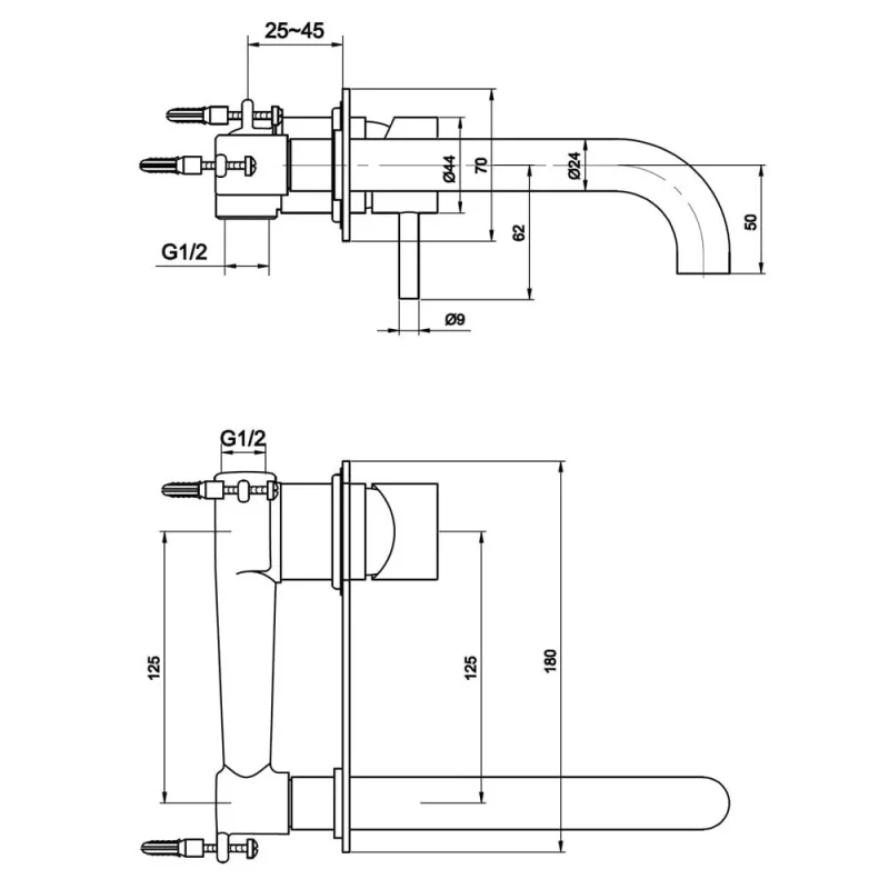 Just Taps Florence Single Lever Wall Mounted Basin Mixer 120mm Chrome detail view - Image 2