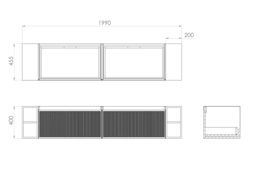 Saneux Monument 200cm Kit - 2 X 80cm 1 Drawer Wall Mounted Unit, 2 X 20cm Spacers & 200cm Countertop - Matte White detail view - Image 2