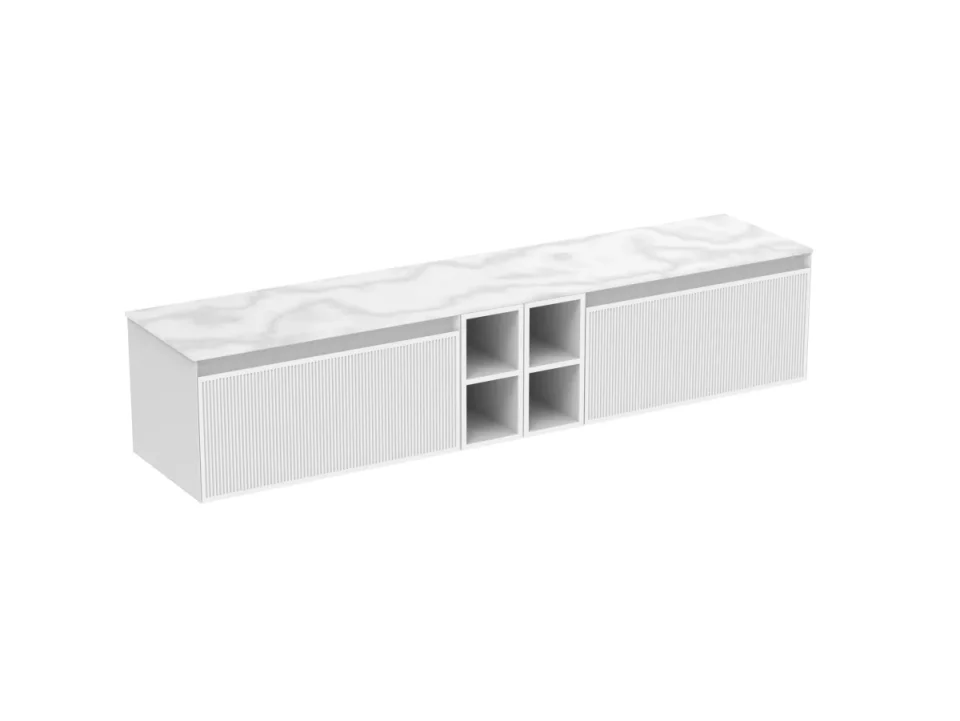 Saneux Monument 200cm Kit - 2 X 80cm 1 Drawer Wall Mounted Unit, 2 X 20cm Spacers & 200cm Countertop - Matte White product image - Image 1