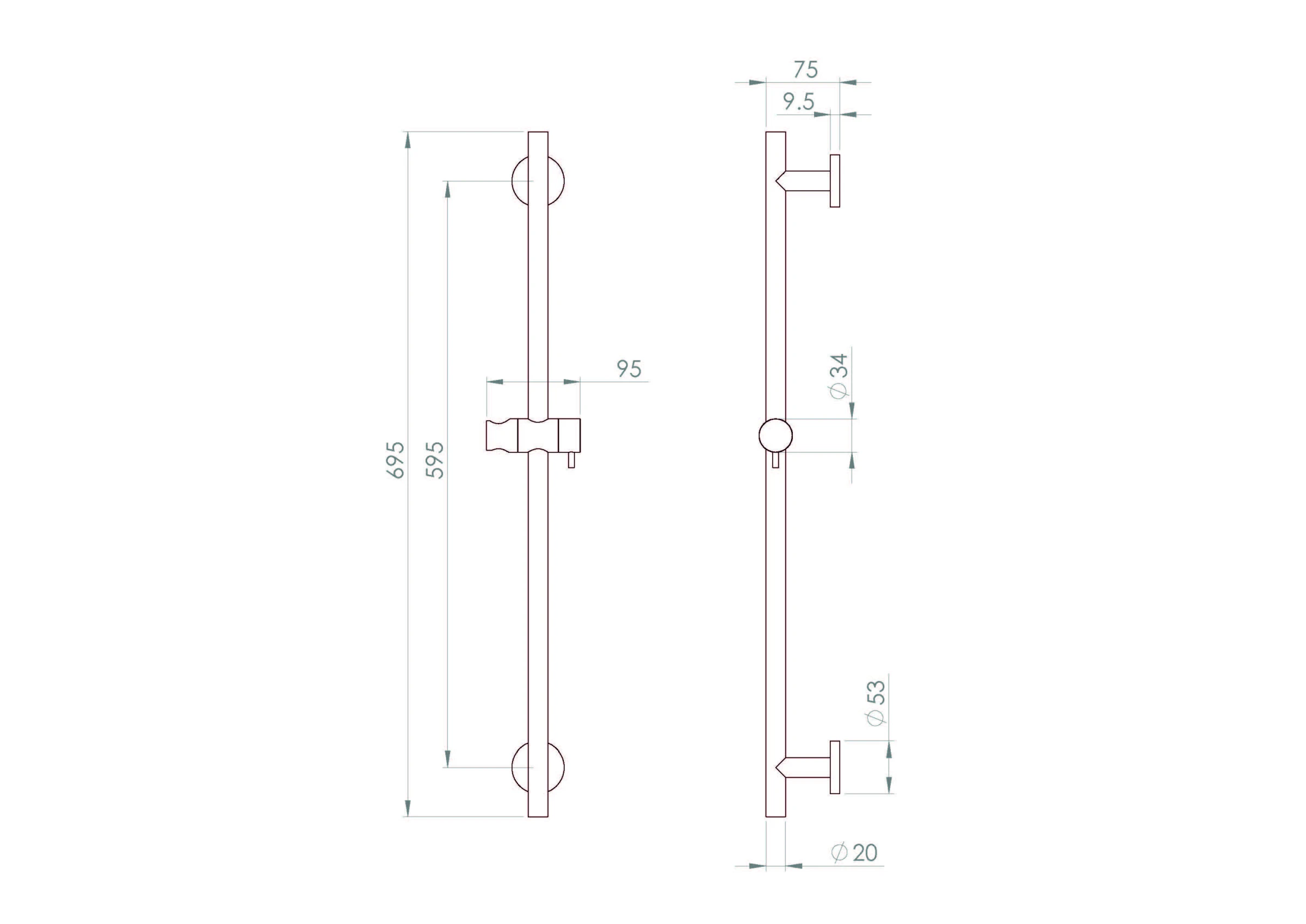 Saneux Cos Round Shower Slider Rail - Satin Black