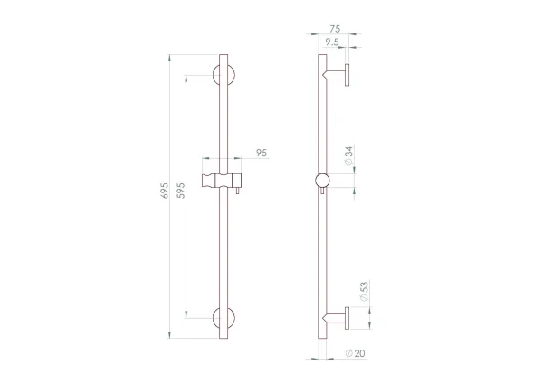 Saneux Cos Round Shower Slider Rail - Satin Black