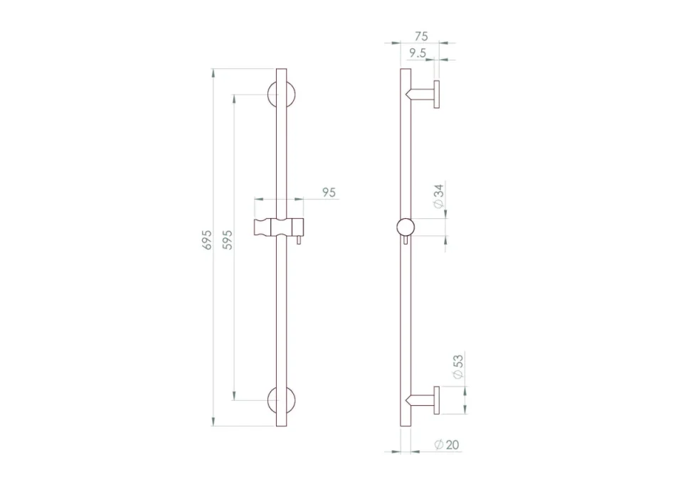 Saneux Cos Round Shower Slider Rail - Satin Black product image - Image 1