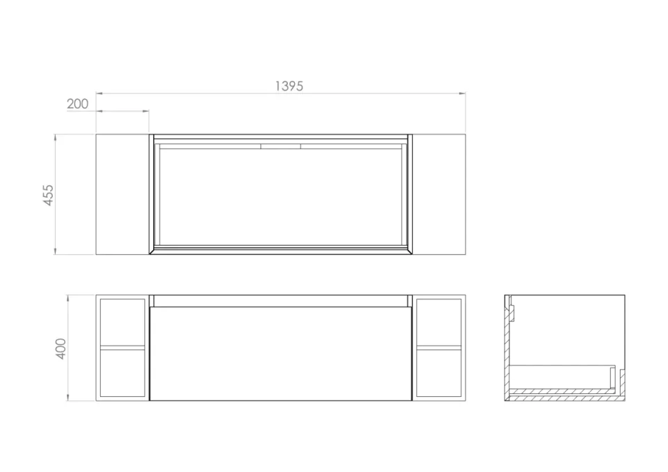 Saneux Uni 140cm Kit - 100cm 2 Drawer Wall Mounted Unit, 2 X 20cm Spacers & 140cm Countertop - Matte White detail view - Image 2